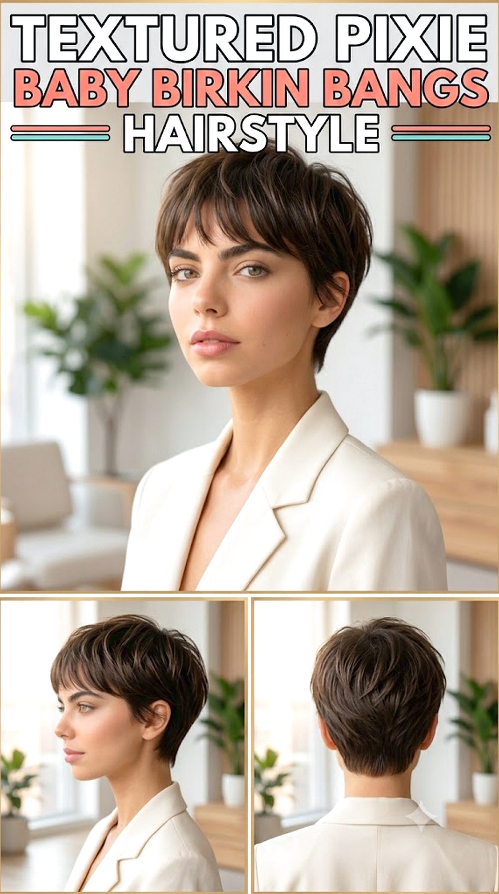 Textured Pixie With Baby Birkin Bangs