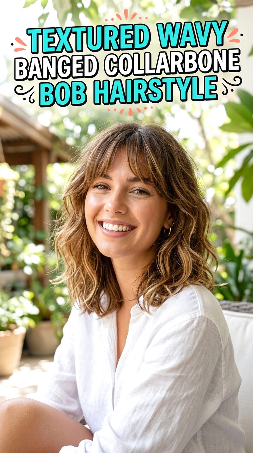 Textured Wavy Banged Collarbone Bob