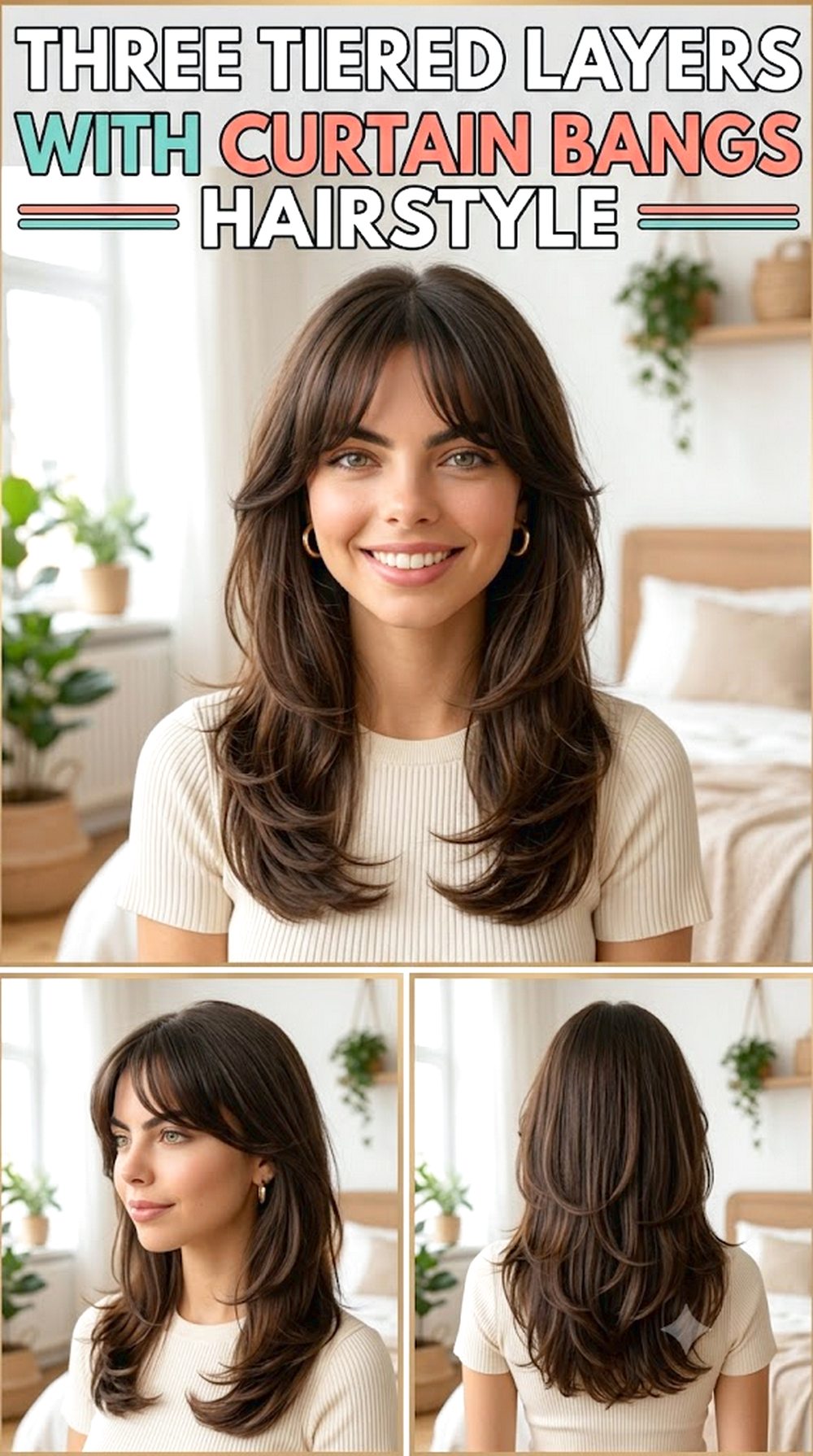 Three Tiered Layers With Curtain Bangs