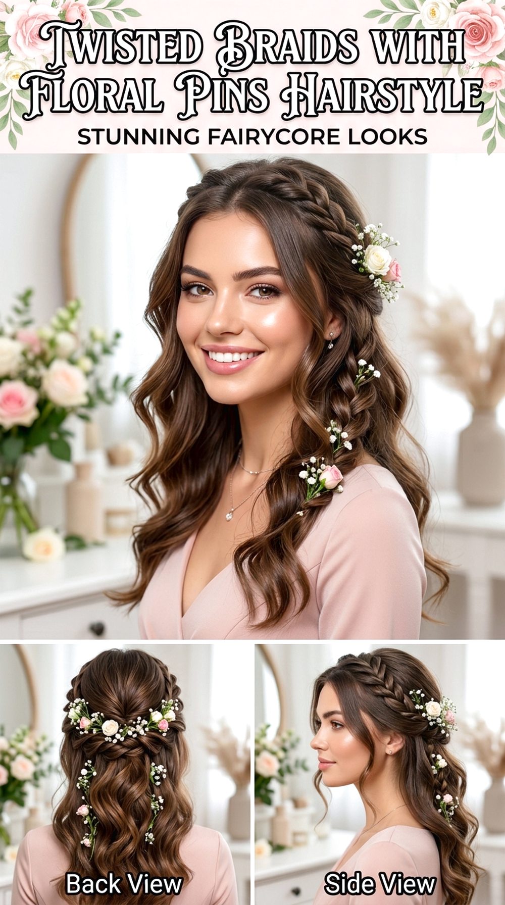 Twisted Braids With Floral Pins