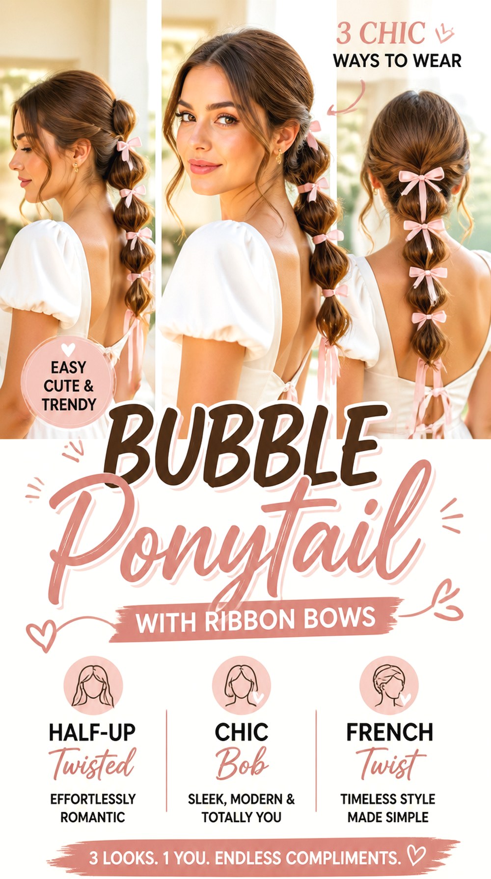 Bubble Ponytail With Ribbon Bows