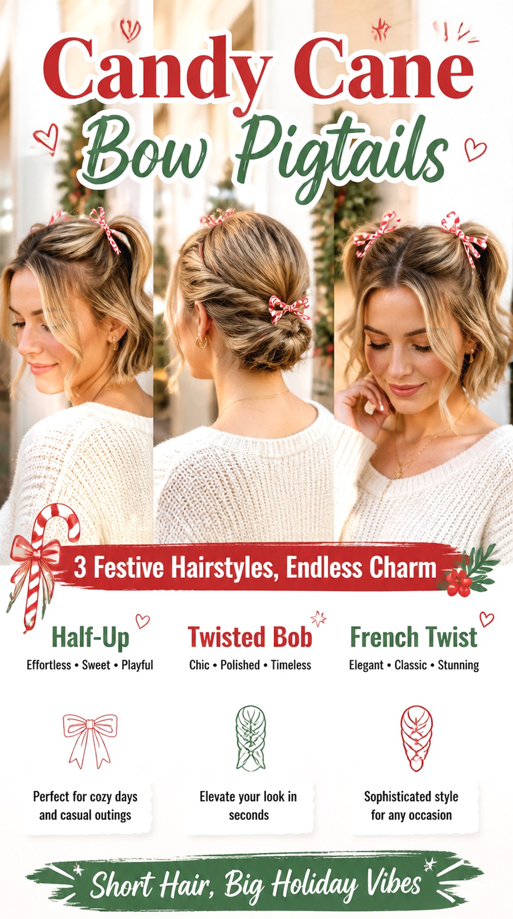 Candy Cane Bow Pigtails