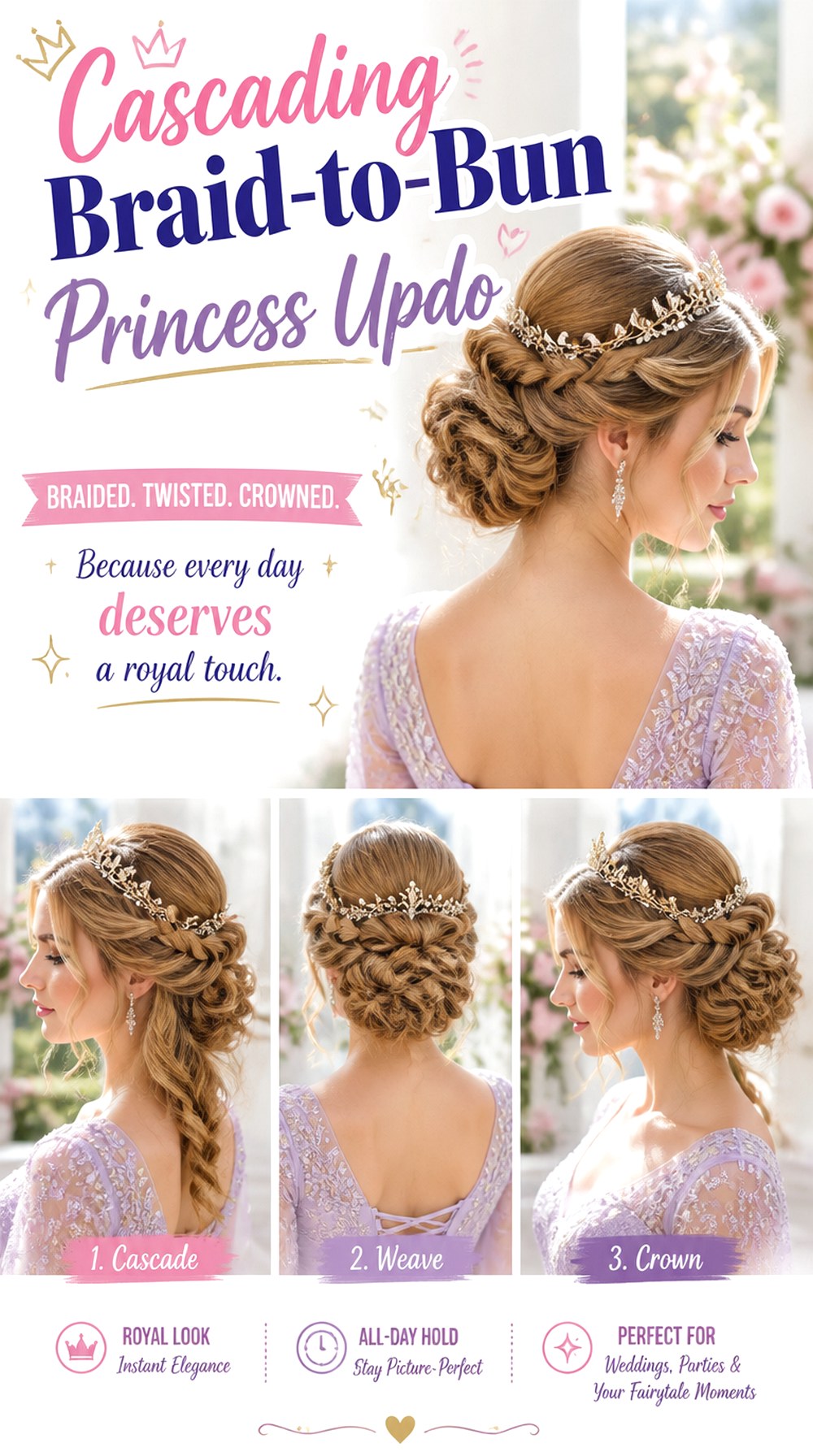 Cascading Braid-to-Bun Princess Updo