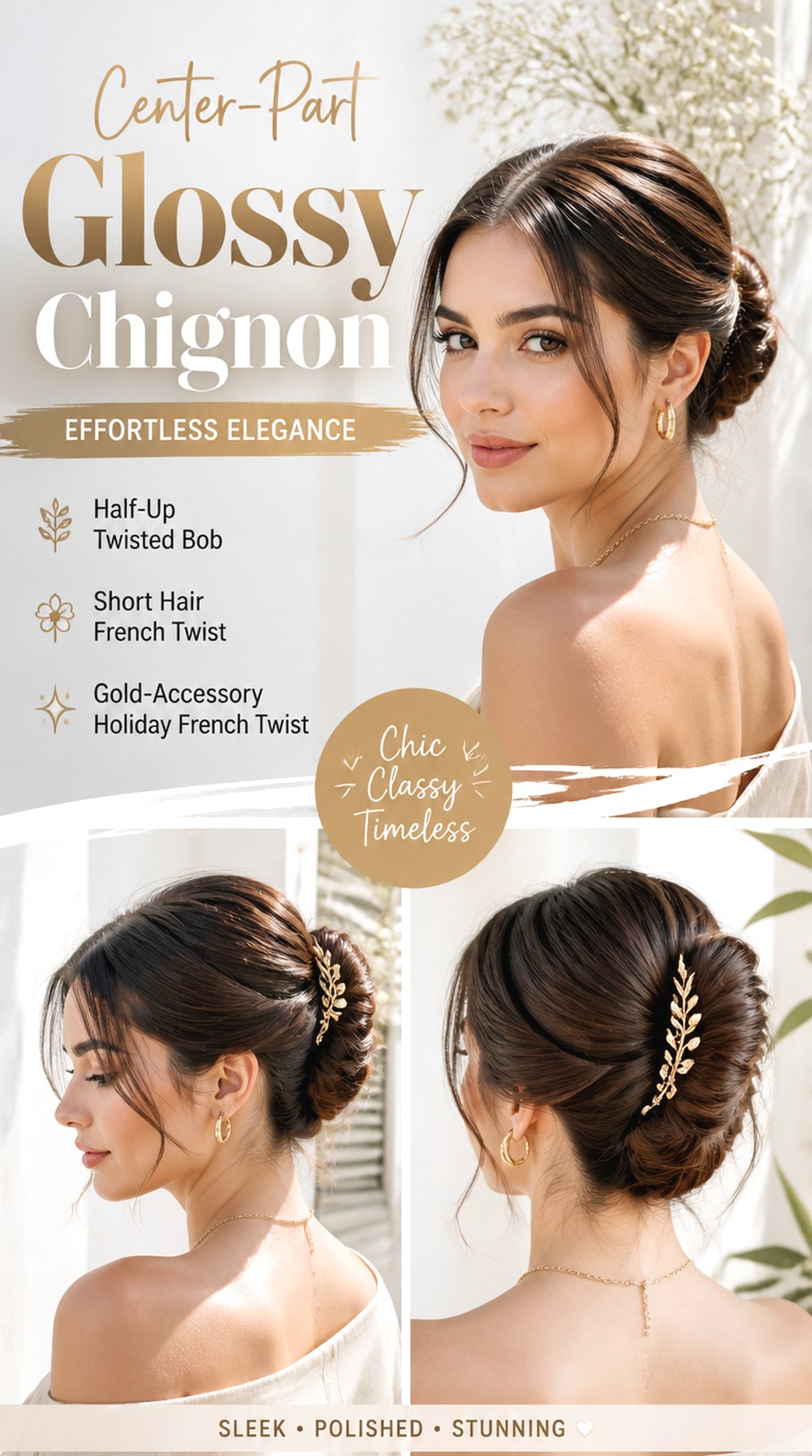 Center-Part Glossy Chignon