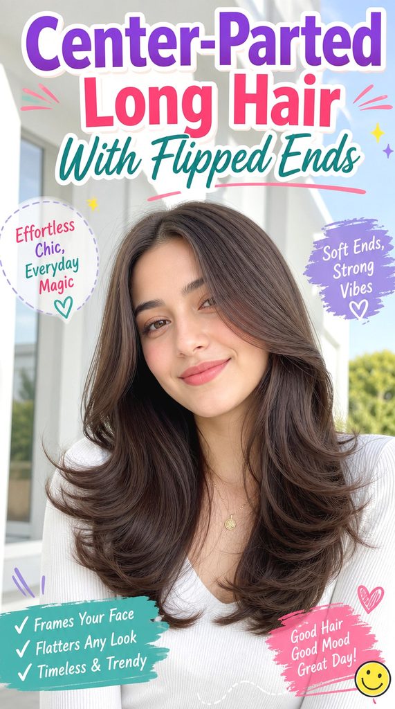 Center-Parted Long Hair With Flipped Ends