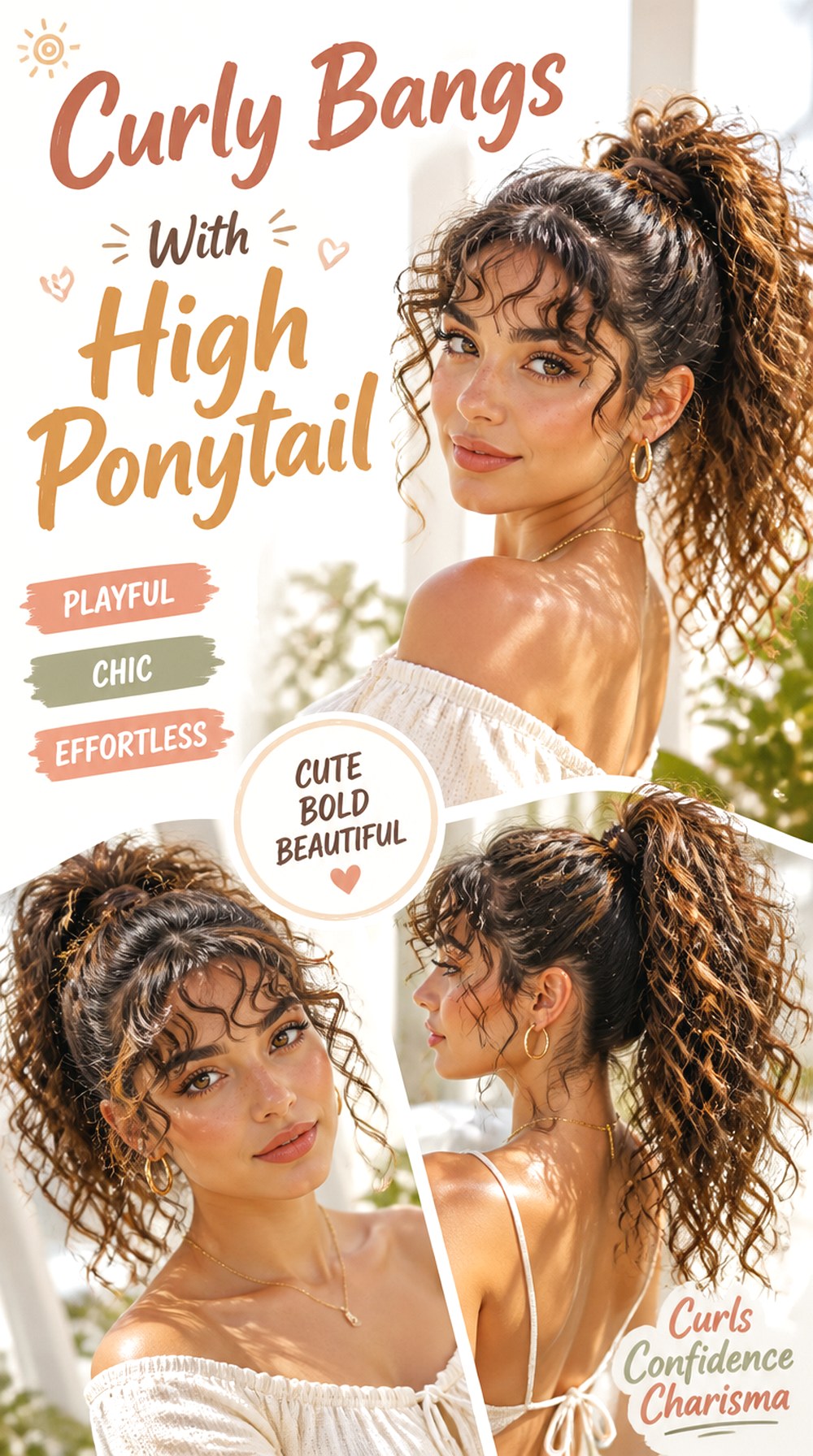Curly Bangs With High Ponytail