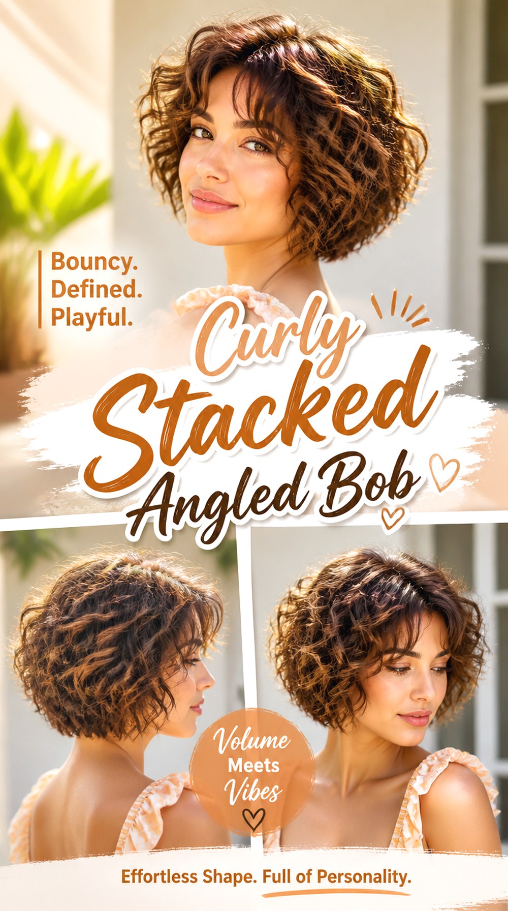 Curly Stacked Angled Bob