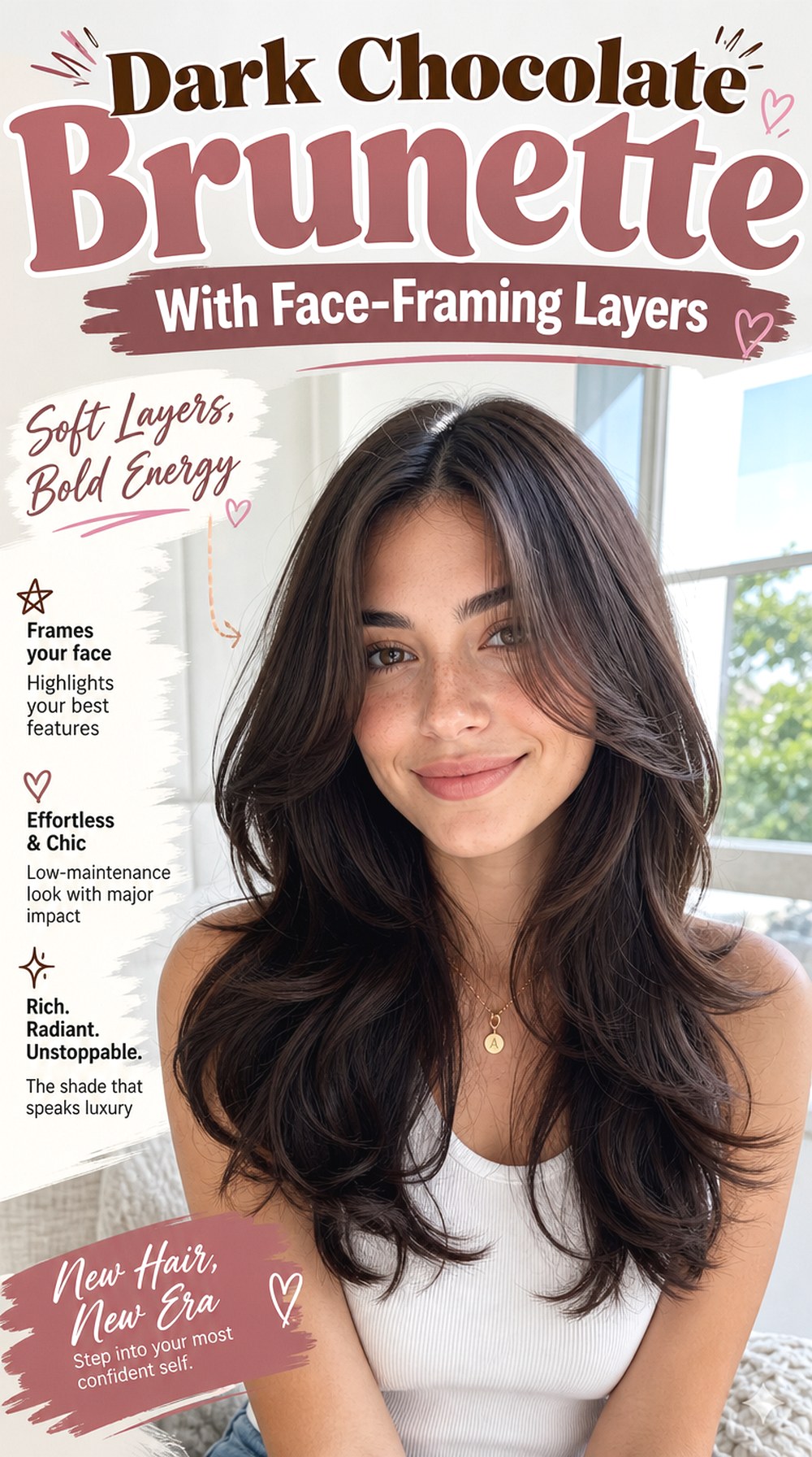 Dark Chocolate Brunette With Face-Framing Layers