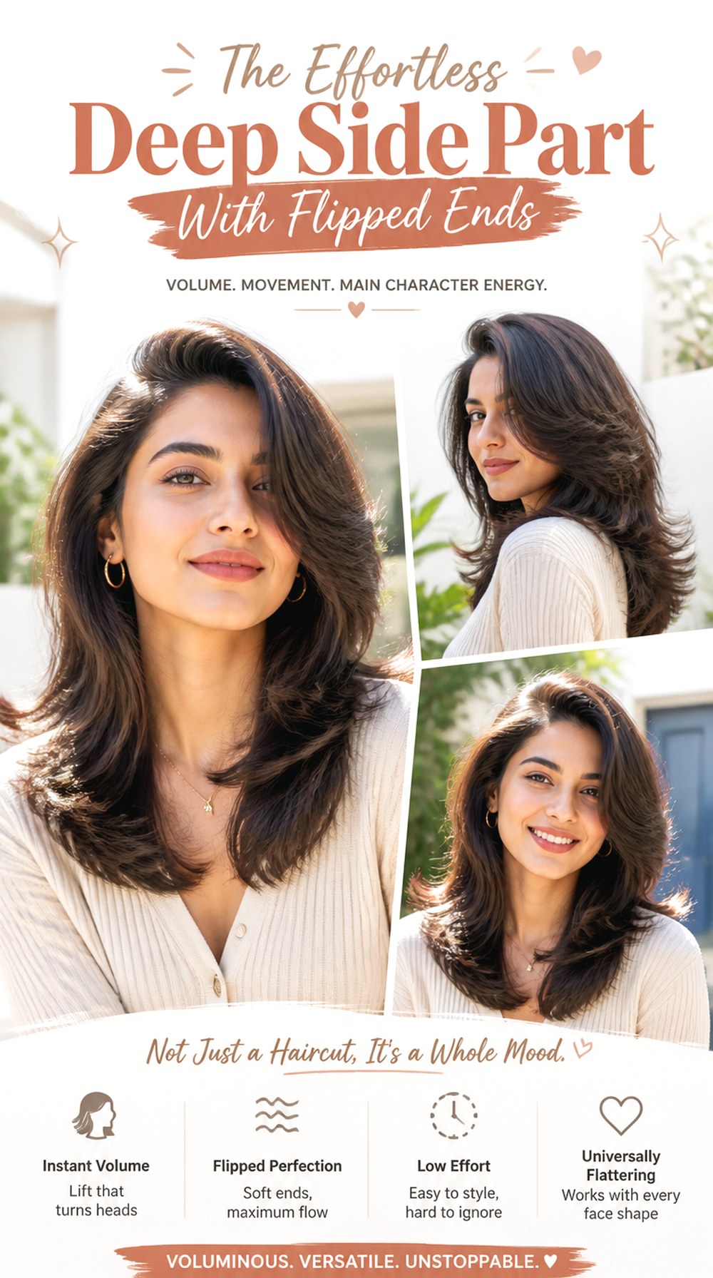 Deep Side Part With Flipped Ends