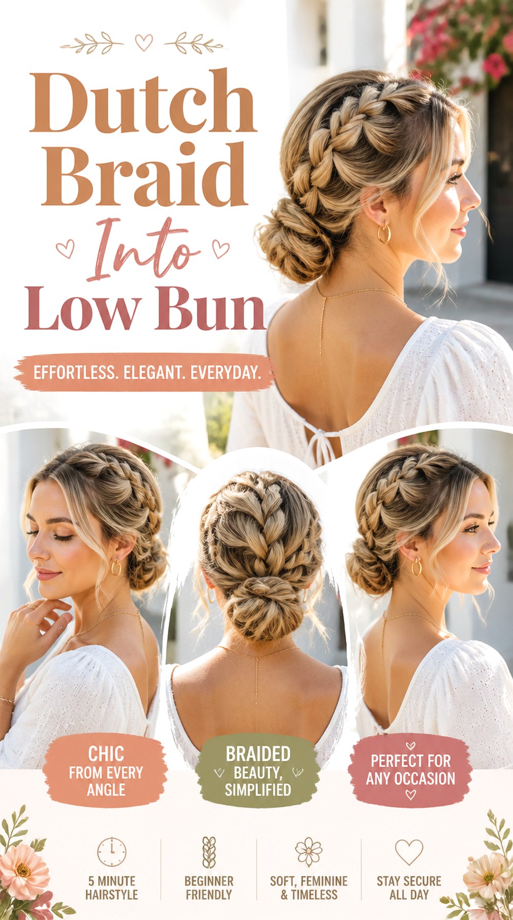 Dutch Braid Into Low Bun