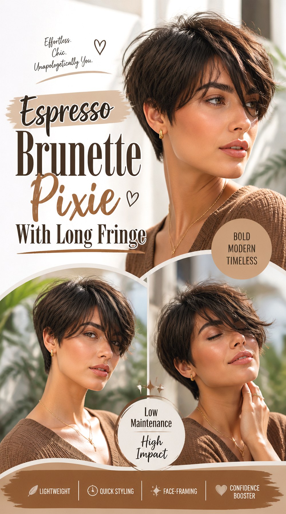 Espresso Brunette Pixie With Long Fringe
