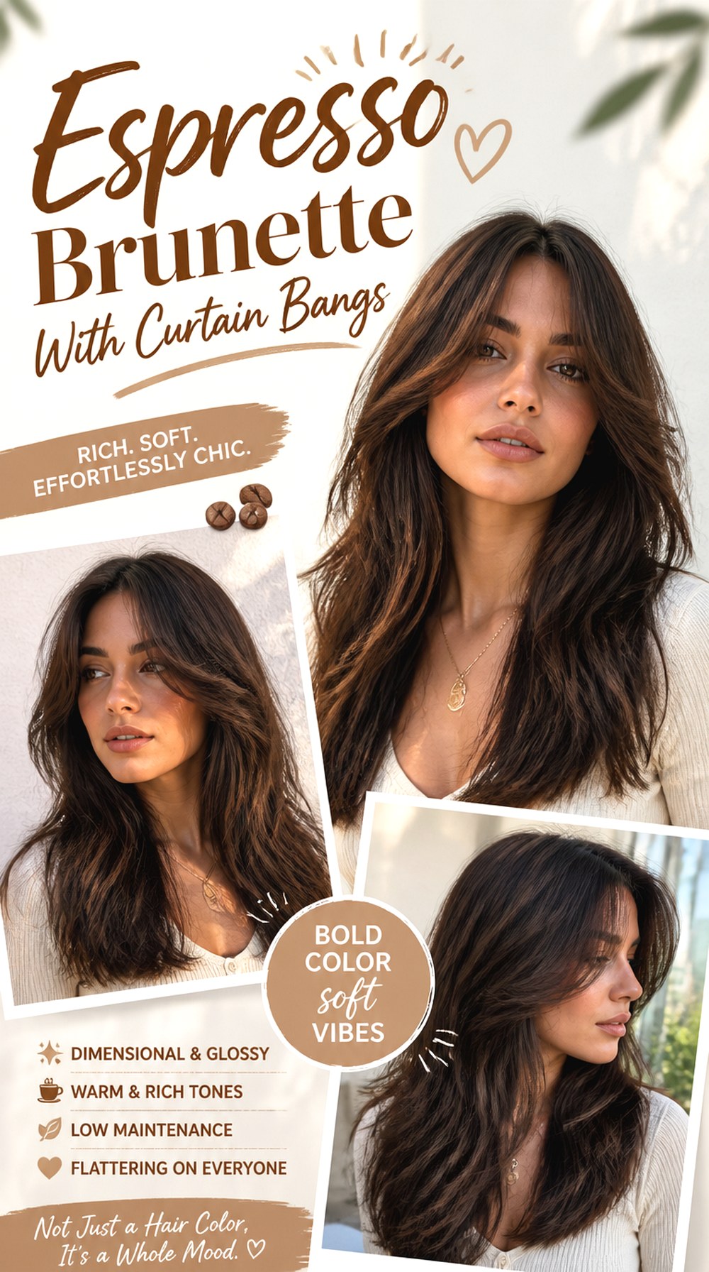 Espresso Brunette With Curtain Bangs