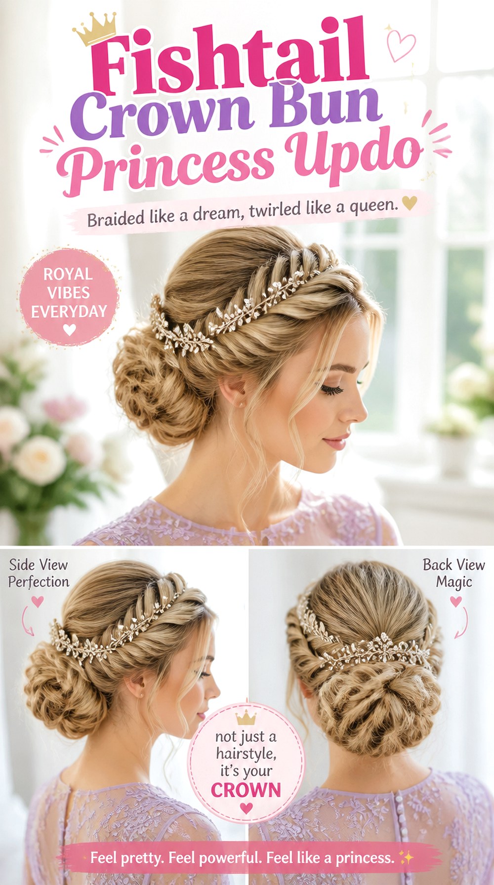 Fishtail Crown Bun Princess Updo