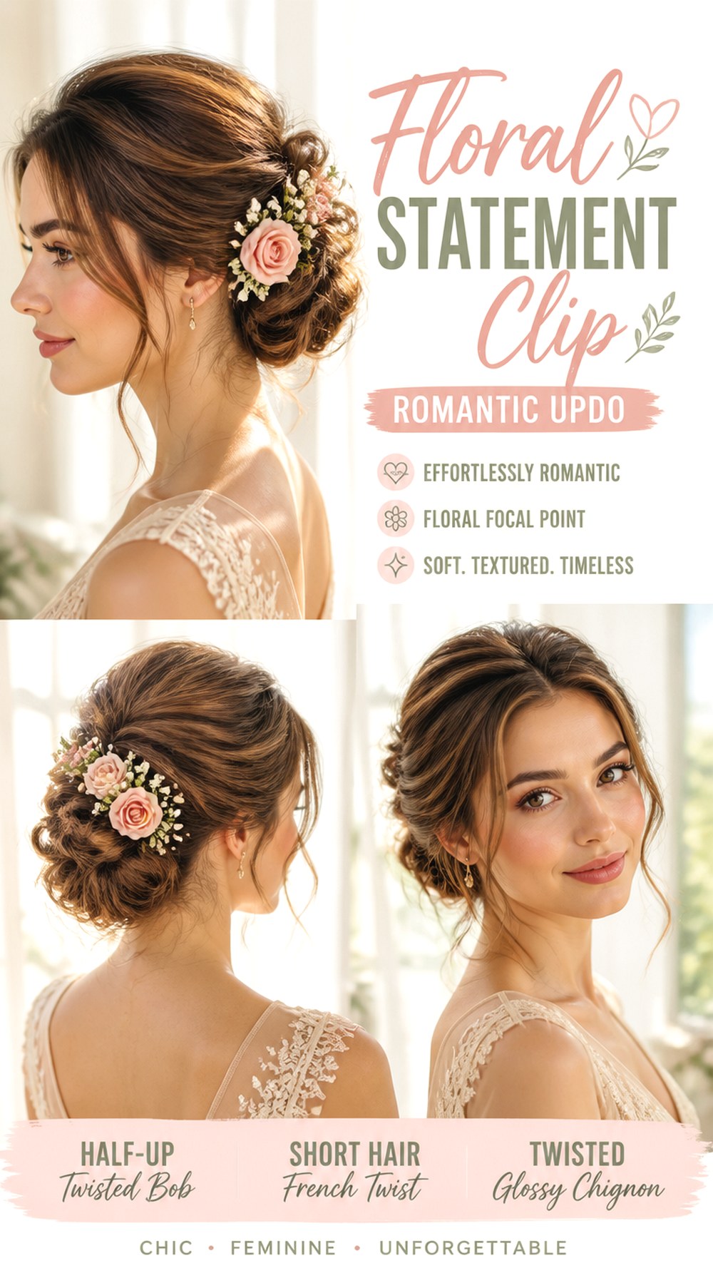 Floral Statement Clip Romantic Updo