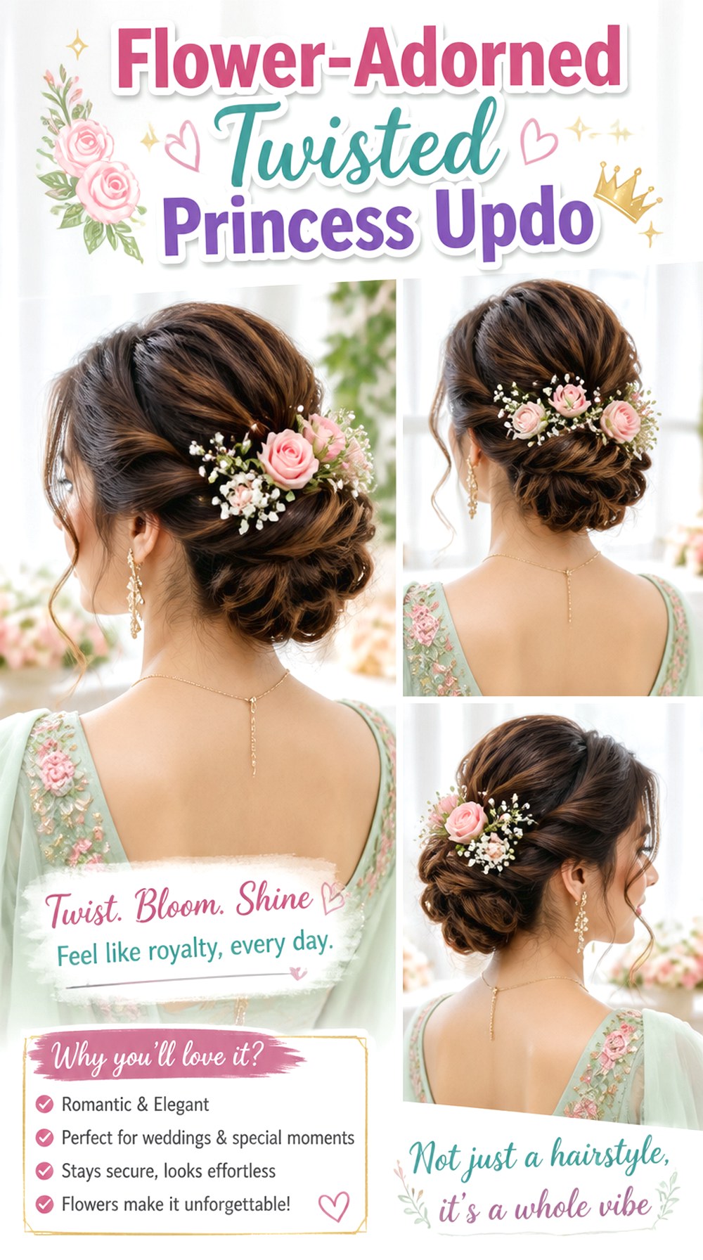 Flower-Adorned Twisted Princess Updo