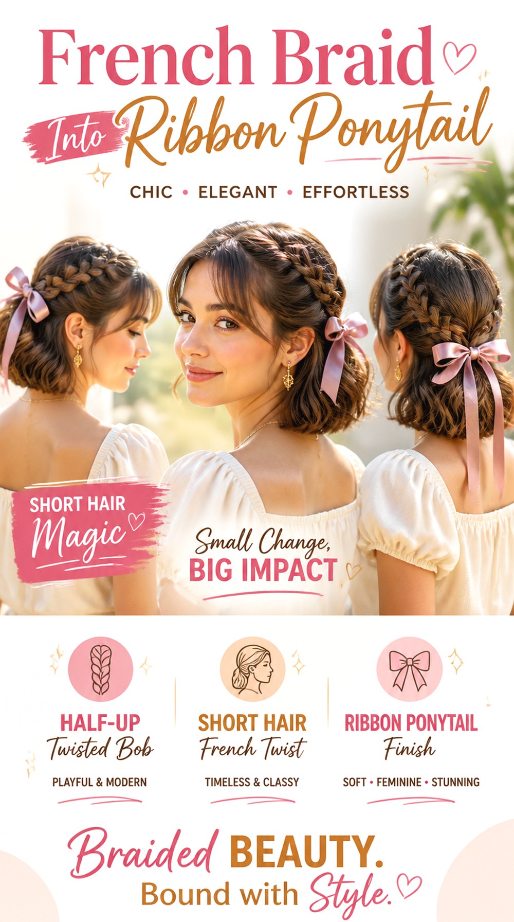 French Braid Into Ribbon Ponytail