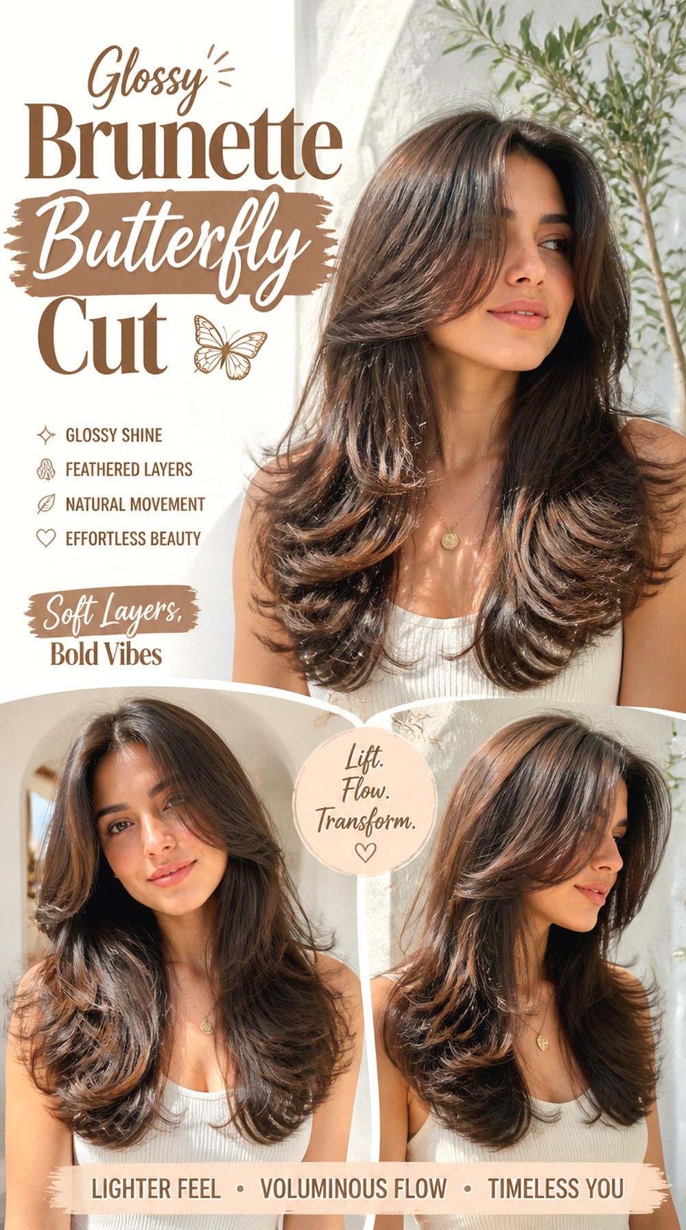 Glossy Brunette Butterfly Cut