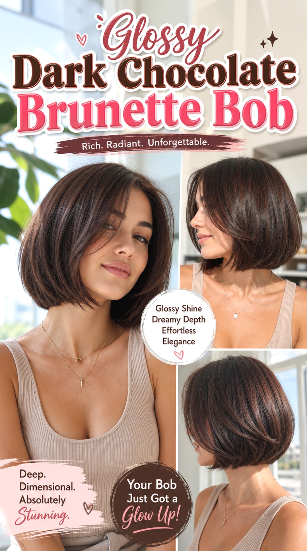 Glossy Dark Chocolate Brunette Bob