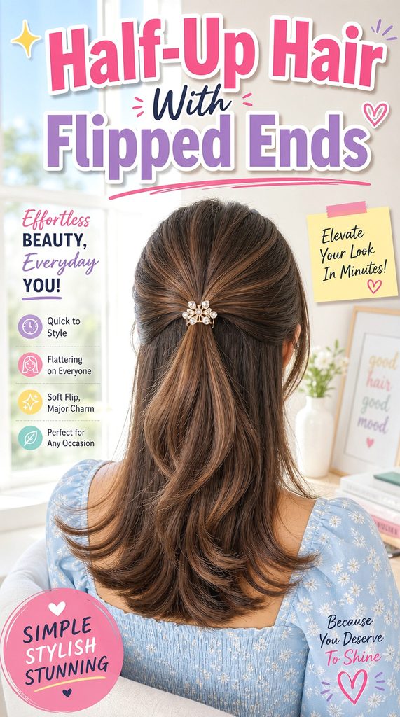 Half-Up Hair With Flipped Ends