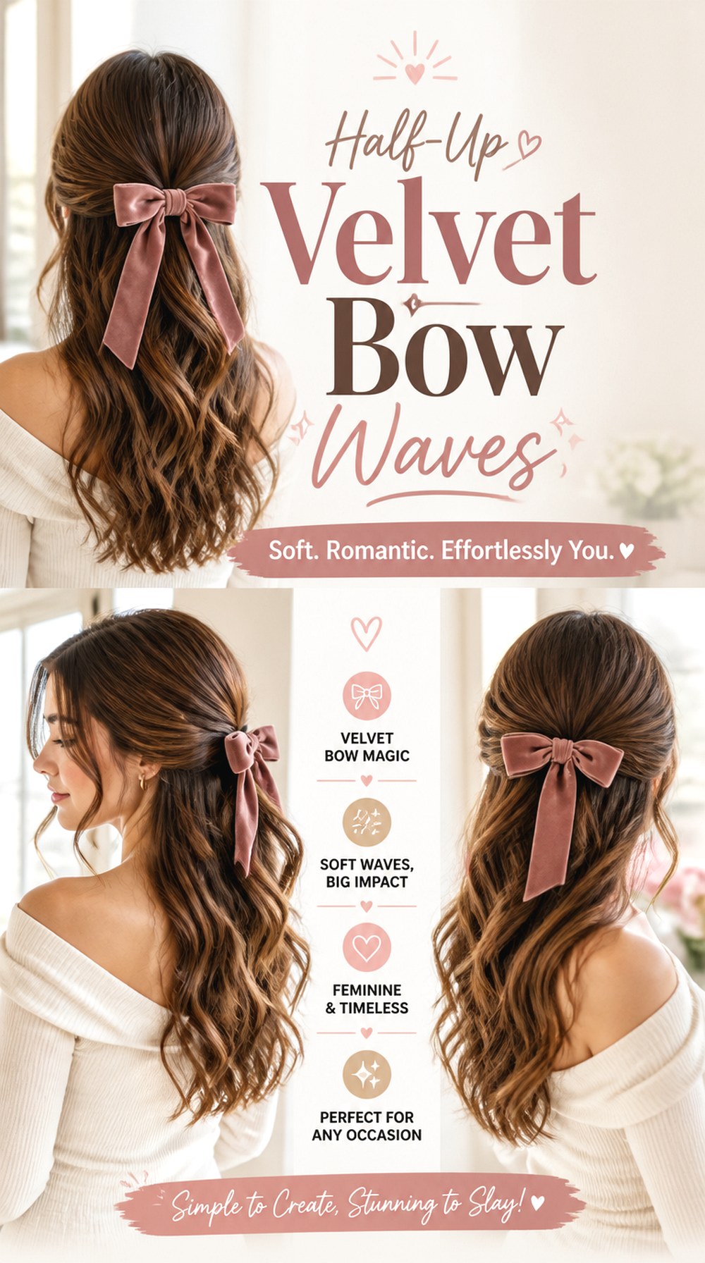 Half-Up Velvet Bow Waves