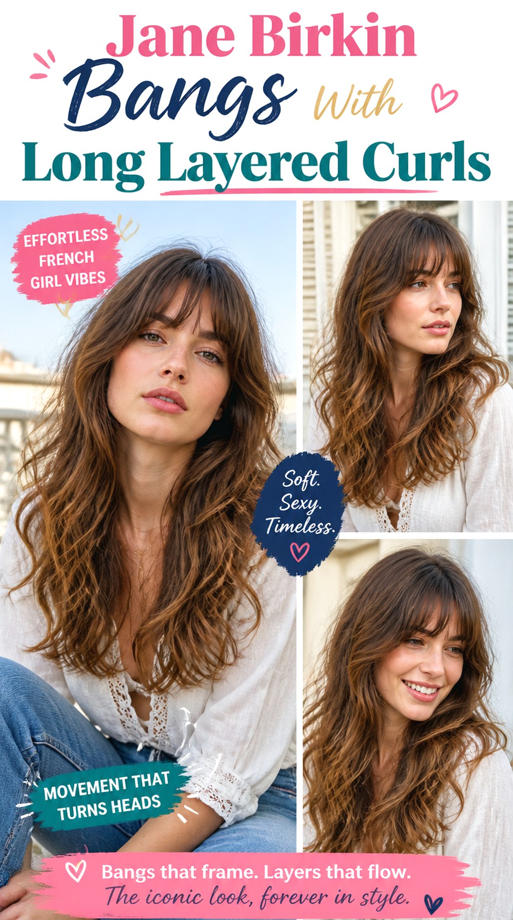 Jane Birkin Bangs With Long Layered Curls