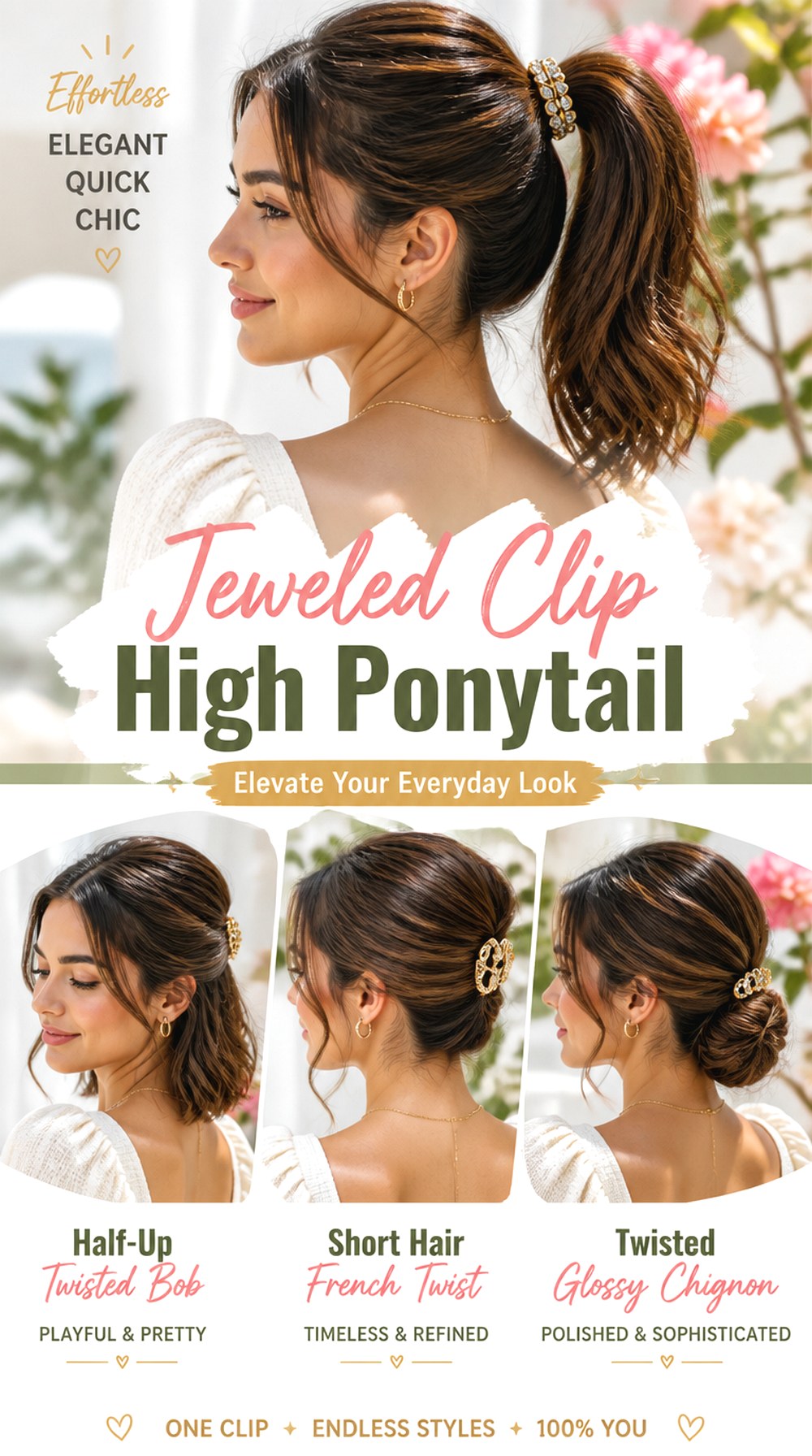 Jeweled Clip High Ponytail