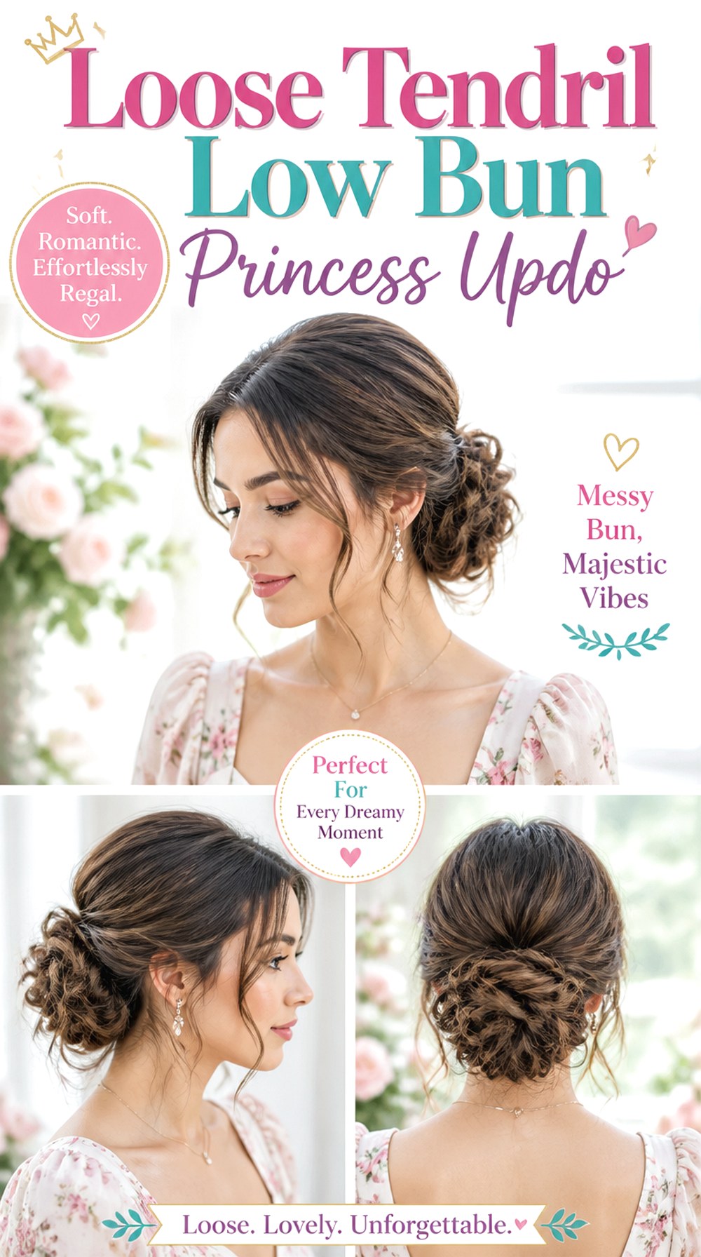 Loose Tendril Low Bun Princess Updo