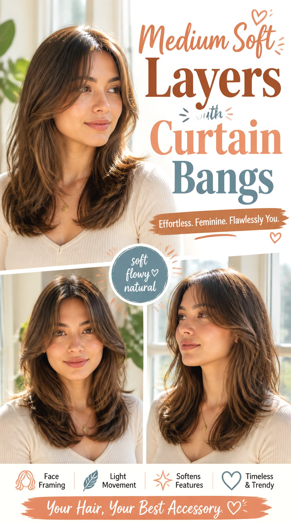 Medium Soft Layers with Curtain Bangs