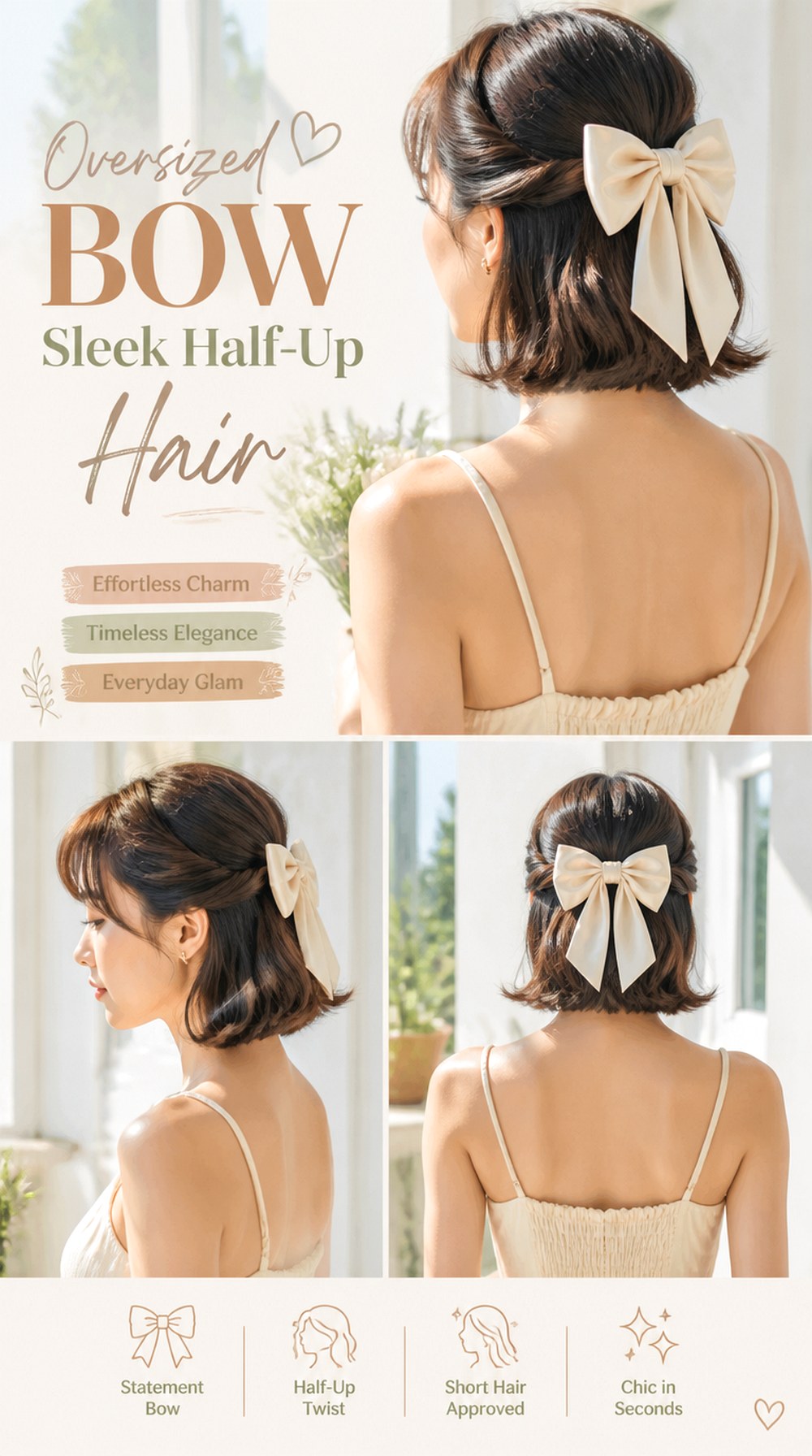 Oversized Bow Sleek Half-Up Hair