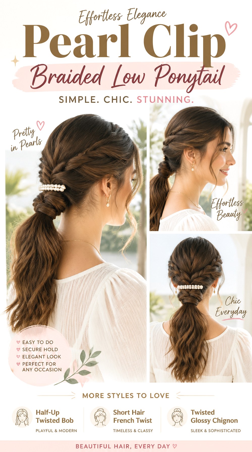 Pearl Clip Braided Low Ponytail