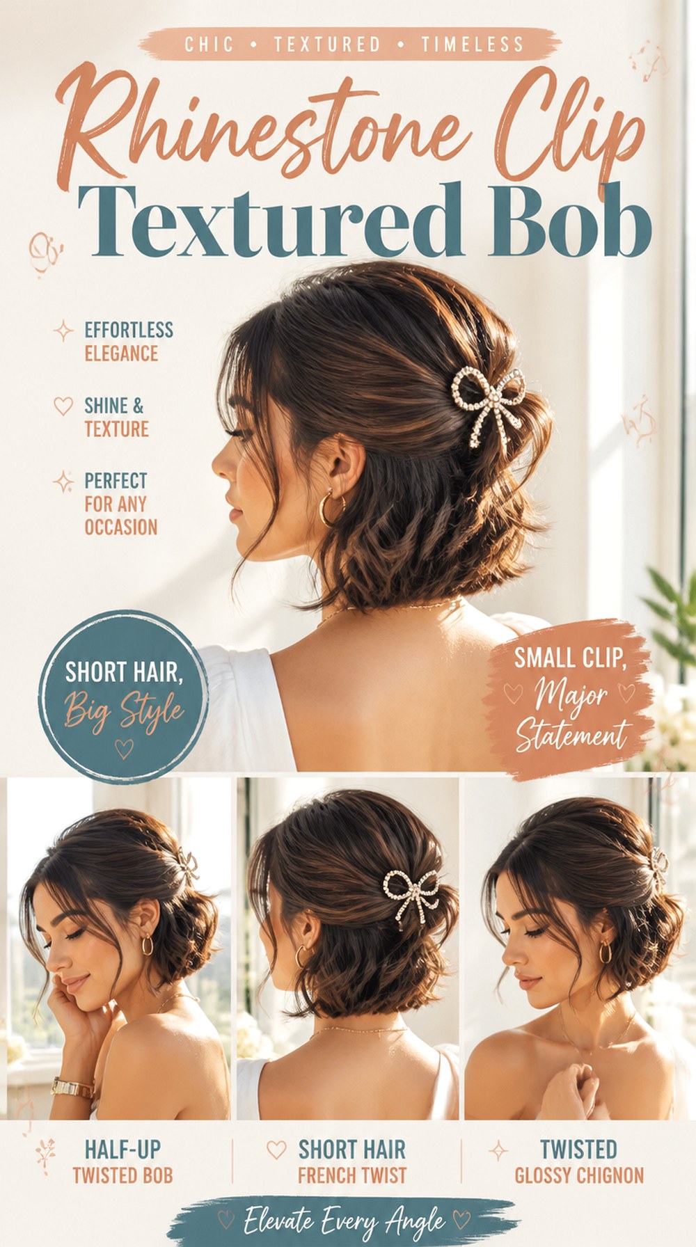 Rhinestone Clip Textured Bob