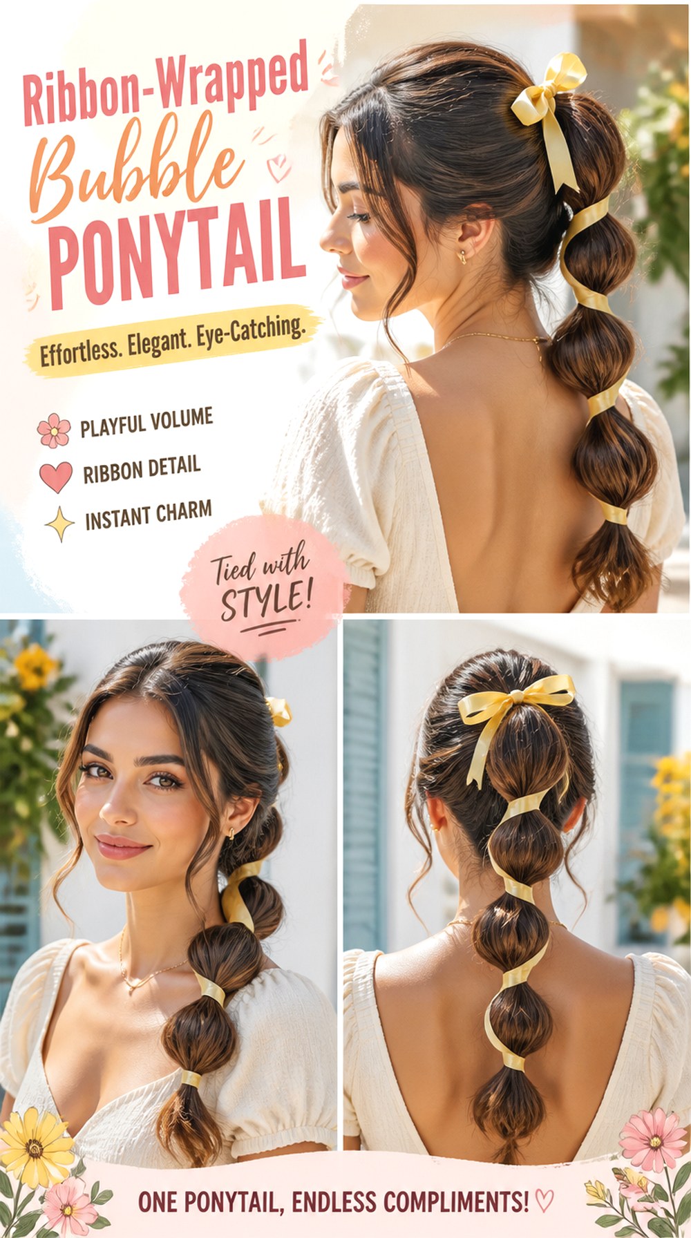 Ribbon-Wrapped Bubble Ponytail