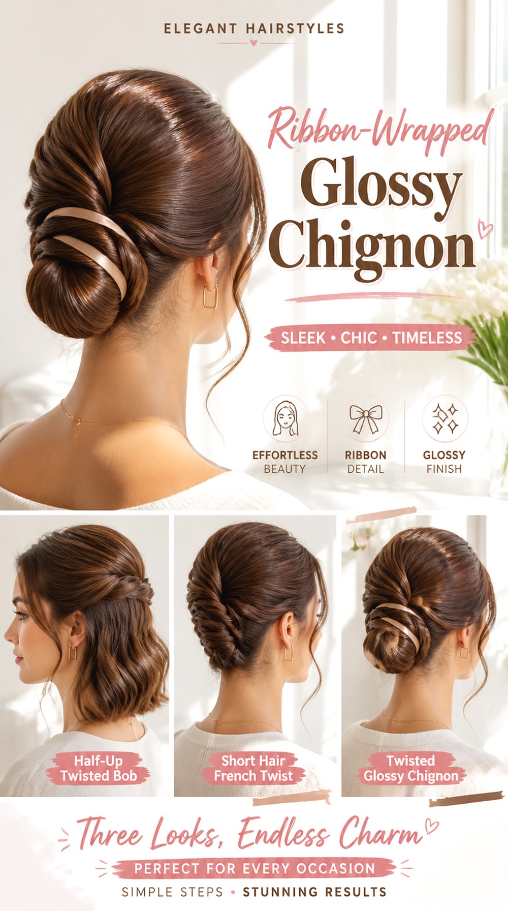 Ribbon-Wrapped Glossy Chignon