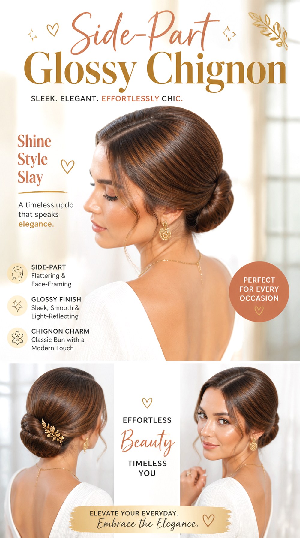 Side-Part Glossy Chignon