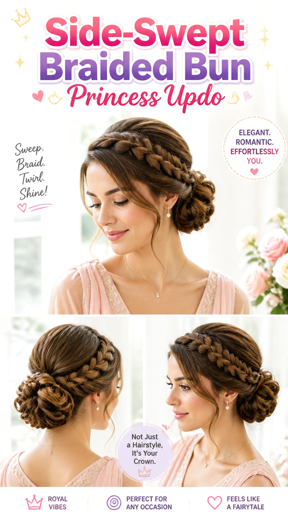 Side-Swept Braided Bun Princess Updo