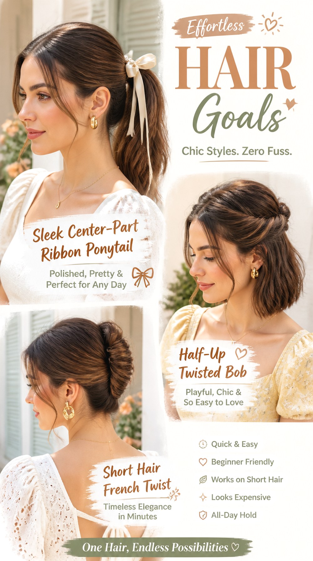 Sleek Center-Part Ribbon Ponytail