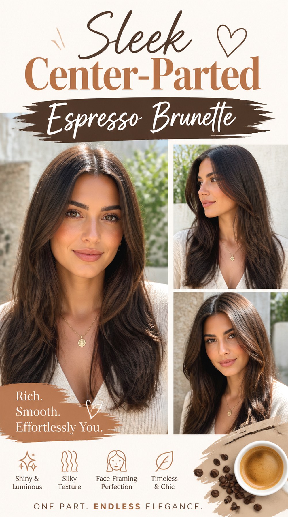Sleek Center-Parted Espresso Brunette