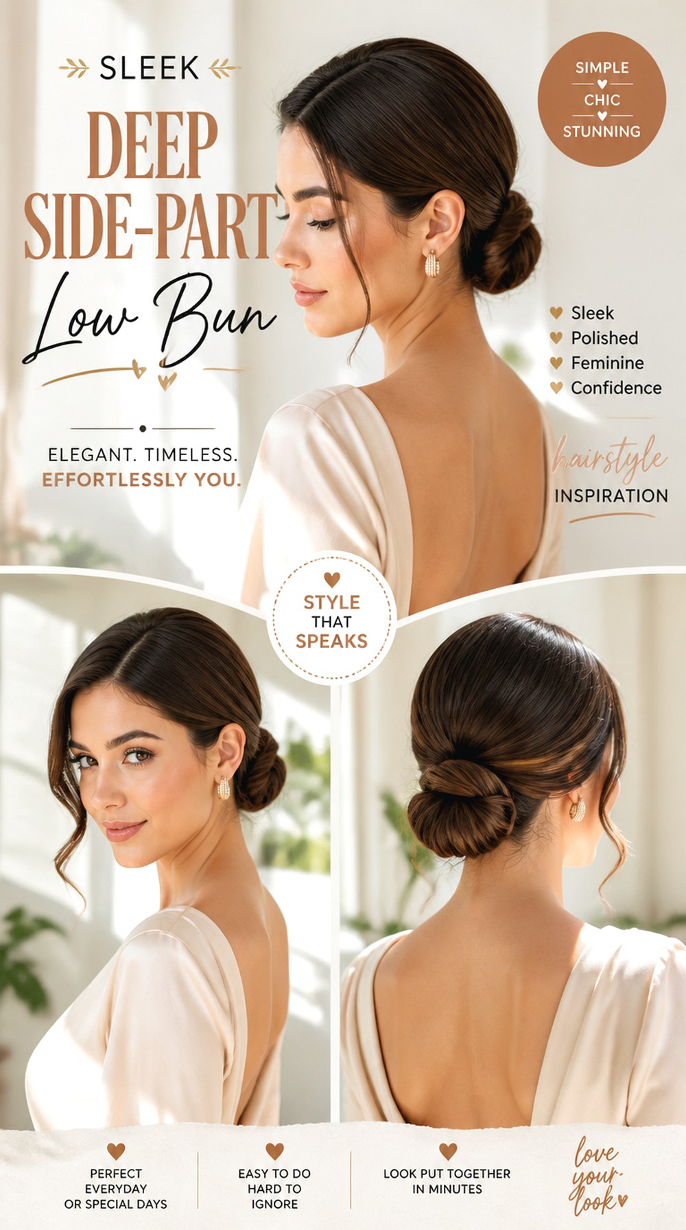 Sleek Deep Side-Part Low Bun