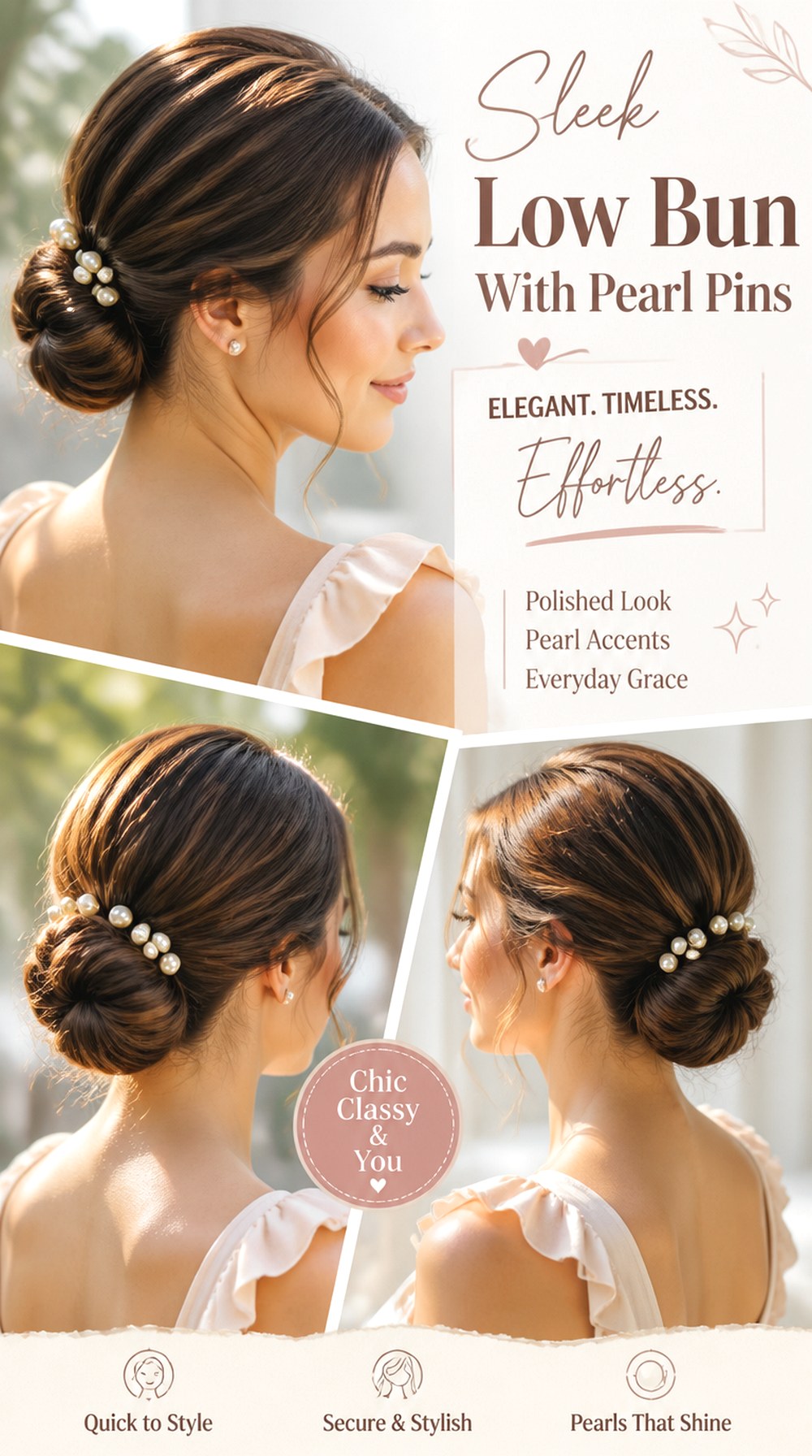 Sleek Low Bun With Pearl Pins