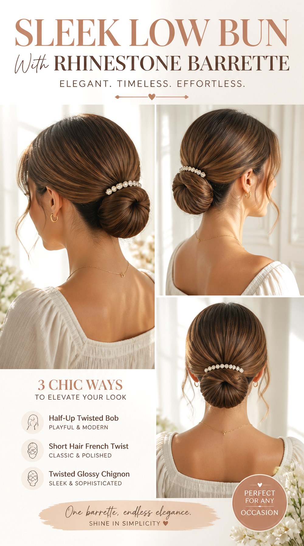 Sleek Low Bun With Rhinestone Barrette