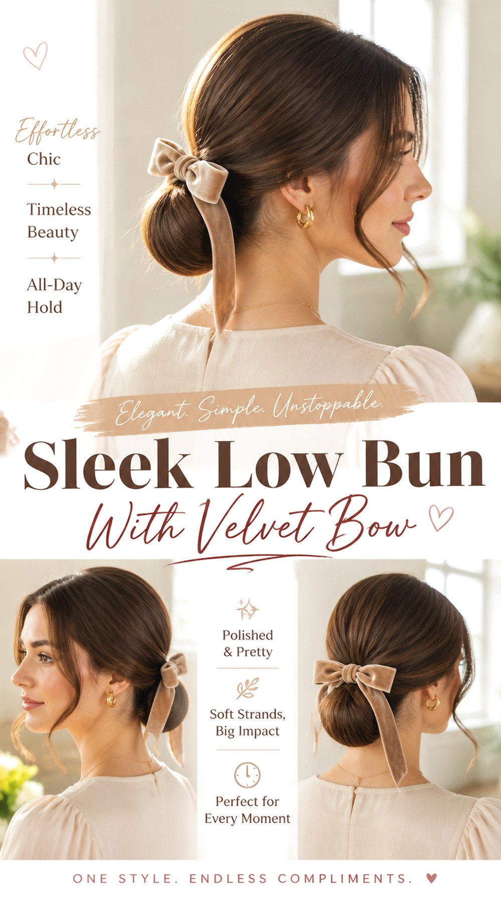 Sleek Low Bun With Velvet Bow