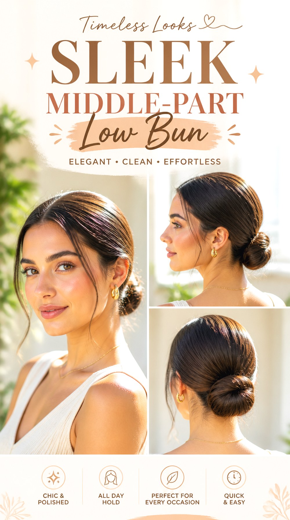 Sleek Middle-Part Low Bun