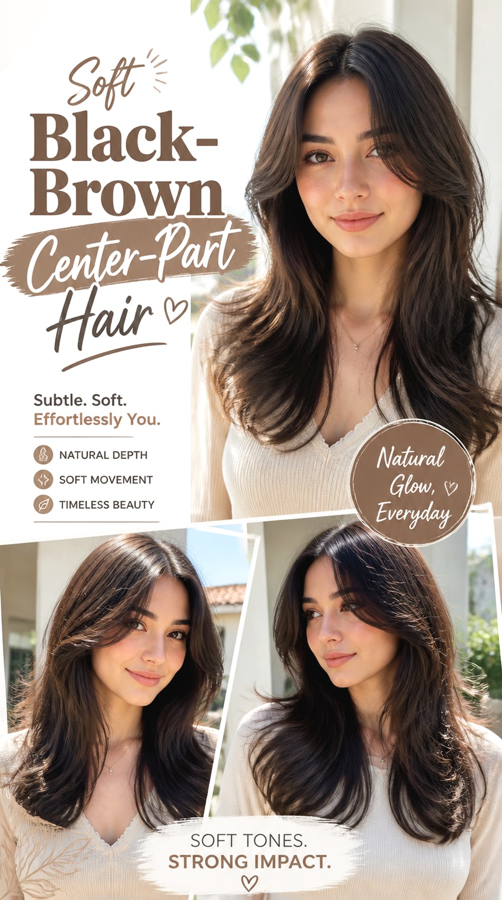 Soft Black-Brown Center-Part Hair