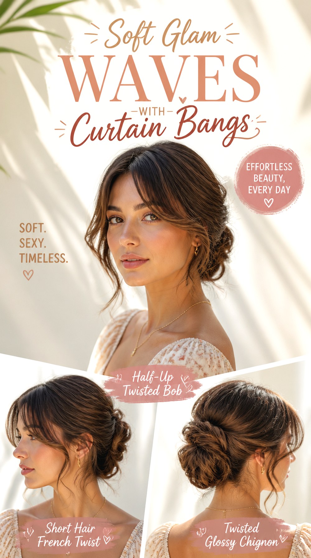 Soft Glam Waves With Curtain Bangs