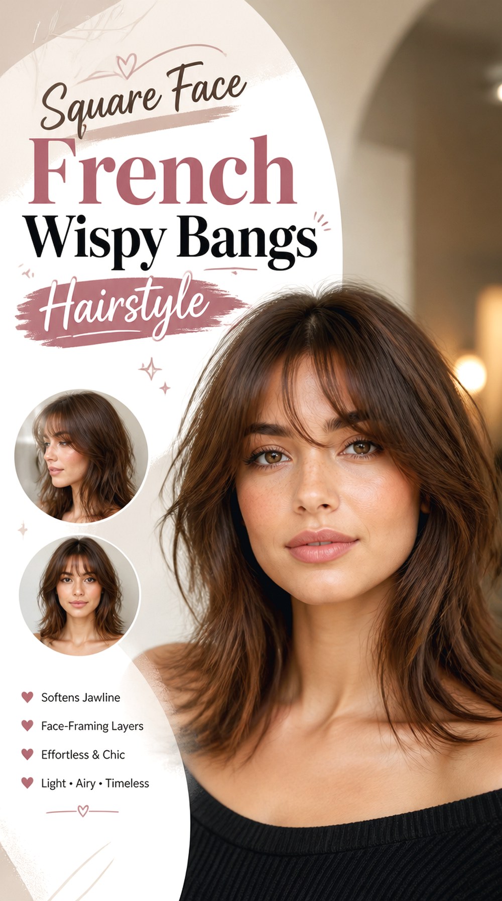Square Face French Wispy Bangs