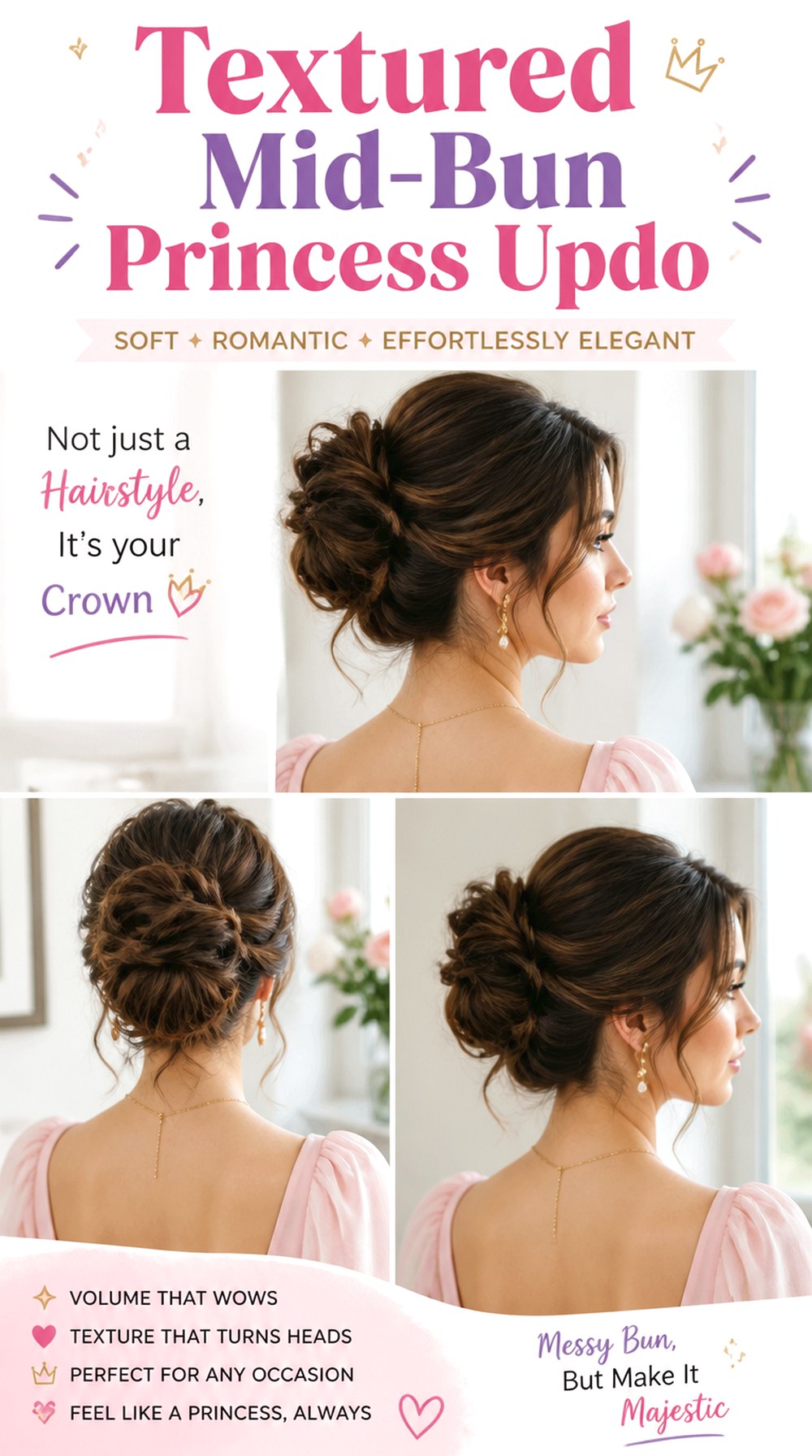 Textured Mid-Bun Princess Updo