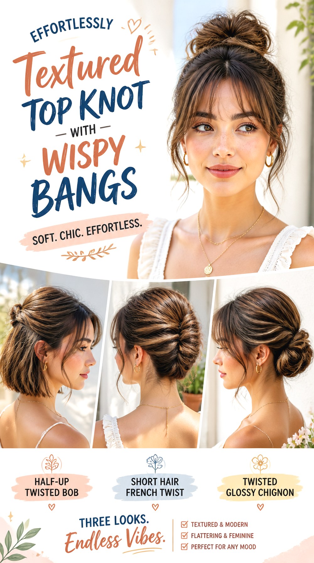 Textured Top Knot With Wispy Bangs