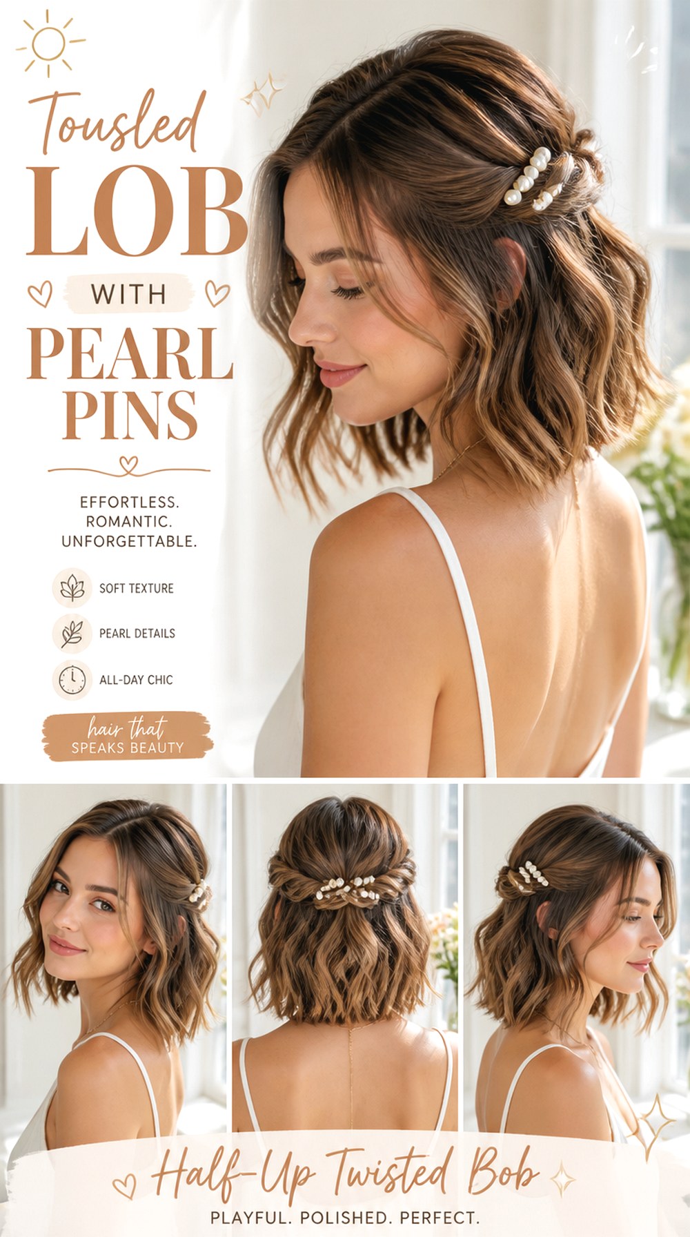 Tousled Lob With Pearl Pins