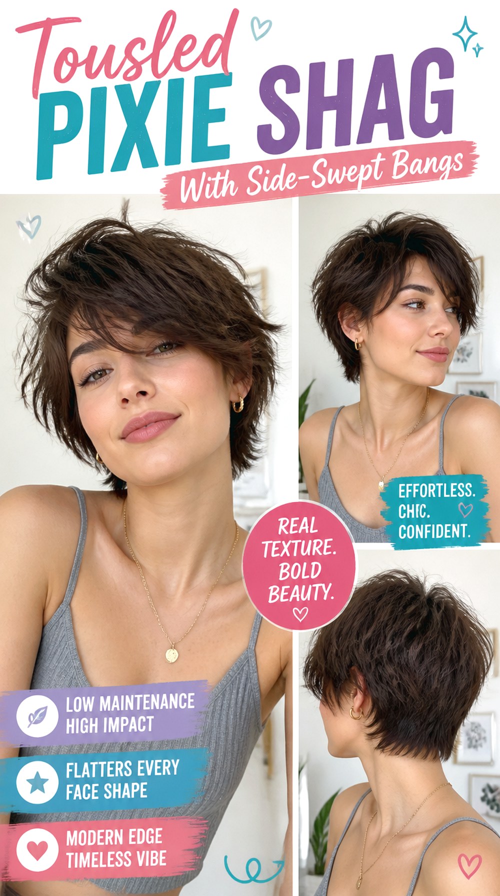 Tousled Pixie Shag With Side-Swept Bangs