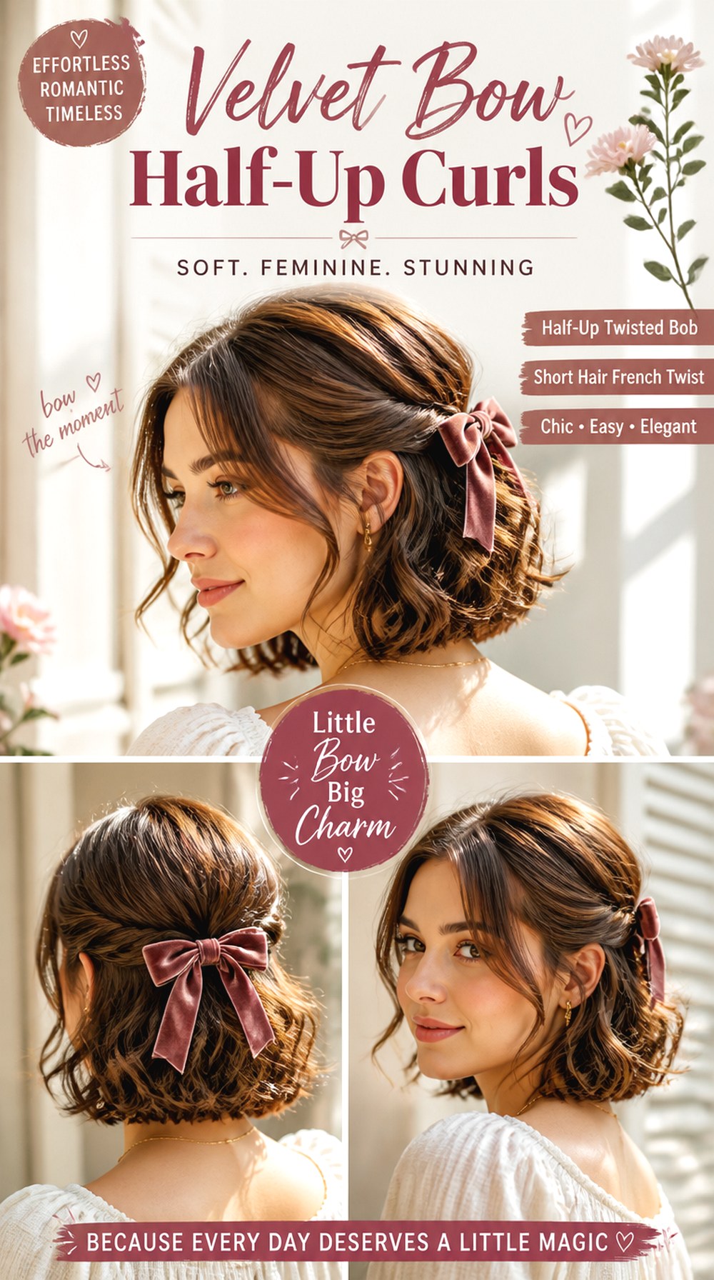 Velvet Bow Half-Up Curls
